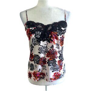 Bebe Vtg Y2K 2000s Floral Lace Cami Silk Tank Top